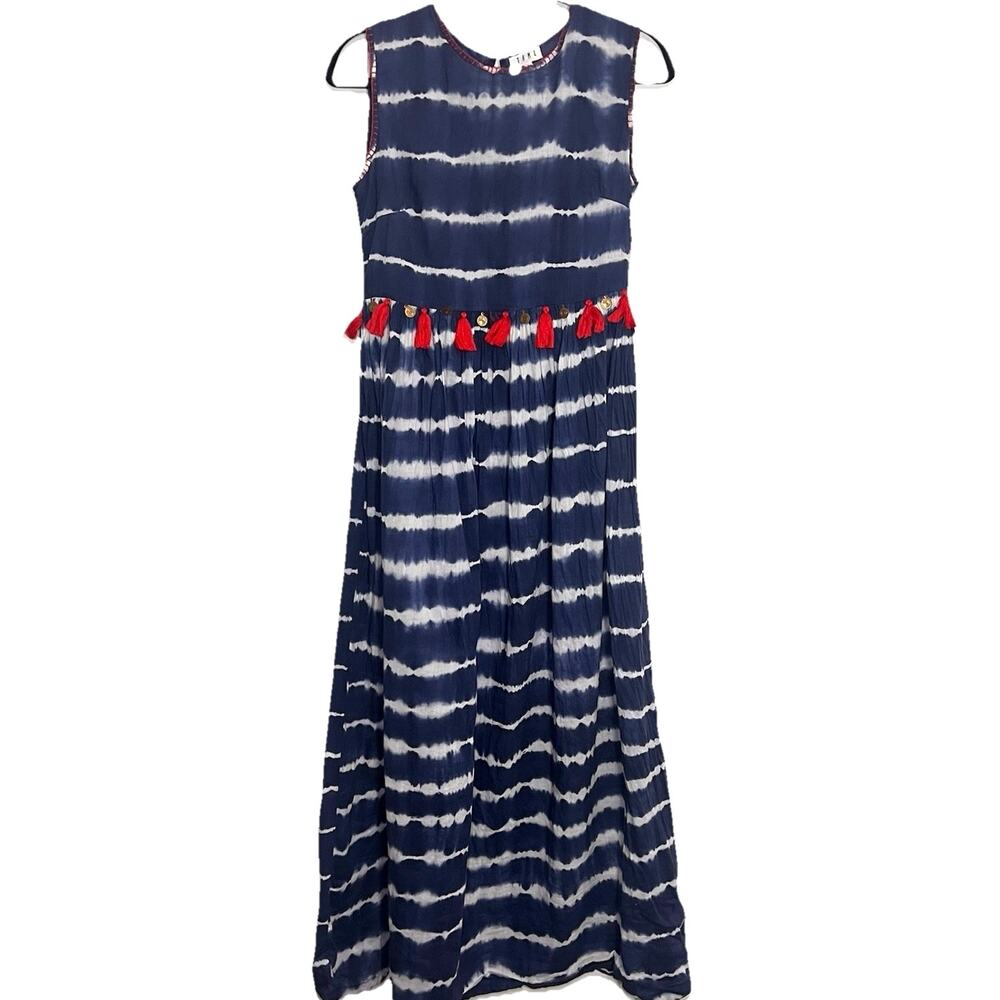 THML Maxi Dress Size S Blue White Tie Dye Tassels Sleeveless Lightweight Casual